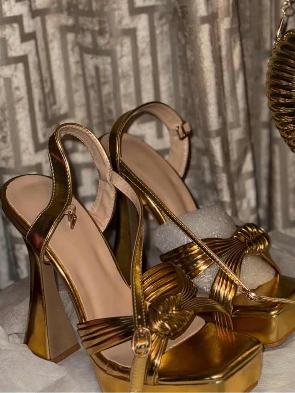 Metallic Gold Platform Slingback Heels - Women's Elegant Evening Shoes